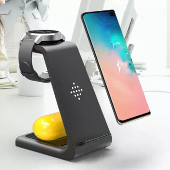 Беспроводное настольное зарядное устройство, подходит для iPhone 12, 11, часов, airplads, 3 в 1, для часов Samsung, кронштейн для быстрой зарядки гарнитуры