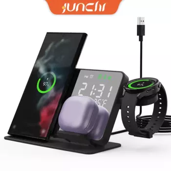 Беспроводное зарядное устройство 4 в 1 с будильником для Samsung Watch 5 Pro/Galaxy S24 S23 S22Ultral