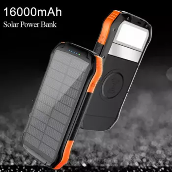 Беспроводное зарядное устройство на солнечной батарее емкостью 16000 мАч Powerbank для iPhone 14 13 Pro Samsung S24 S23 Huawei Xiaomi Poverbank со светодиодной подсветкой