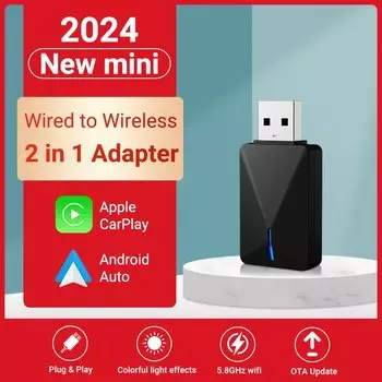 Беспроводной адаптер Carplay для Android Auto, умный ключ 2 в 1, 2024 5G WIFI для телефона iphone Android для Volvo Benz Mg Kia Chery VW
