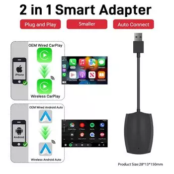 Беспроводной автомобильный адаптер Carplay и Android, умная мини-коробка, автоматическое подключение «подключи и работай» 2 в 1 для Volvo Benz Toyota Kia VW Audi