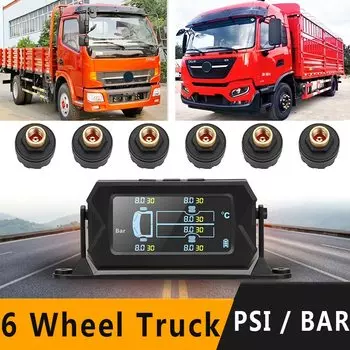 Беспроводной автомобильный датчик давления в шинах, 6 внешних TPMS сенсоров, 15 бар, система оповещения о температуре, ЖК-дисплей, USB, солнечный, для грузовика с 6 колесами