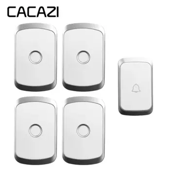 Беспроводной дверной звонок CACAZI, водонепроницаемый, 1 Батарейная кнопка, 4 приемника, 300 м, светодиодный Домашний Беспроводной звонок, вилка европейского стандарта, 36 колокольчиков, 4 громкости