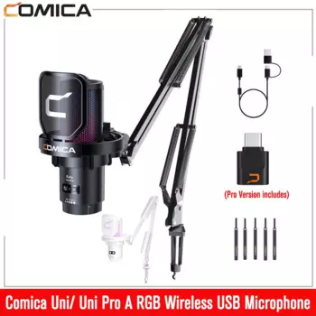 Беспроводной конденсаторный USB-микрофон Comica Uni Pro A RGB, игровой микрофон с шумоподавлением и RGB подсветкой для ПК, ноутбука, смартфона