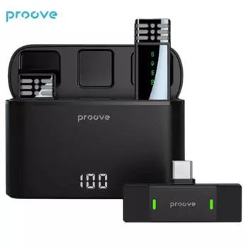 Беспроводной микрофон Proove для записи, микрофон с зарядным чехлом, портативный микрофон для записи аудио и видео для iPhone, Android, игровой микрофон для прямой трансляции