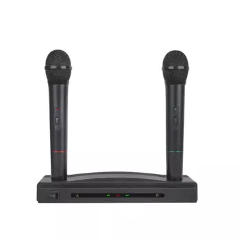 Беспроводной ручной Двухканальный UHF микрофон с фиксированной частотой, динамический микрофон для караоке, свадебной вечеринки, церковного шоу