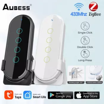 Беспроводной смарт-выключатель Tuya ZigBee, 4 клавиши, сенсорная стеклянная панель, подходит для умного дома, RF433