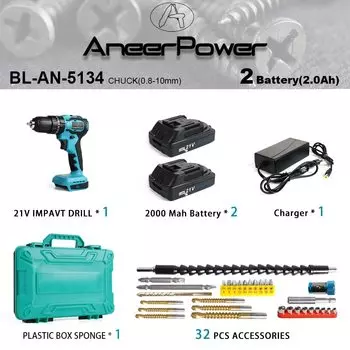 Бесщеточная ударная дрель АNEERPOWER 21В