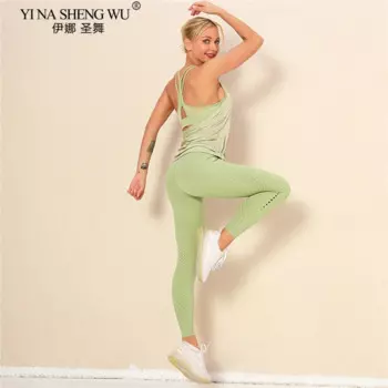 Бесшовный спортивный костюм Vital, одежда для тренировок в тренажерном зале, комплект для йоги, короткий топ без рукавов для фитнеса + Бесшовные Леггинсы с высокой талией для женщин