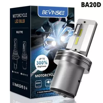 BEVINSEE BA20D H6 Светодиодная лампа для мотоциклетных фар Беспроводная неполярная лампа Hi/Lo дальнего и ближнего света BA20D Светодиодная фара для мотоцикла 12 В