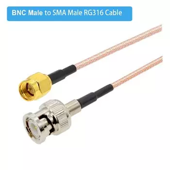 Кабель-удлинитель BNC-SMA RG316, 50 ом, отрезок с штекером SMA «папа» на штекер BNC, радиочастотный коаксиальный кабель-удлинитель, 15 см, 1 шт