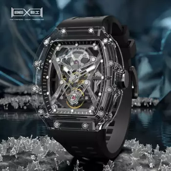 BEXEI 9130 TR90, прозрачные часы для мужчин, автоматические механические наручные часы, часы со скелетом, светящиеся водонепроницаемые часы 2023
