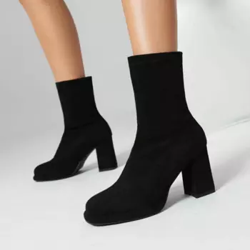 Бежевые оливковые черные эластичные ботинки-носки для женщин на платформе и высоком массивном каблуке женские ботильоны