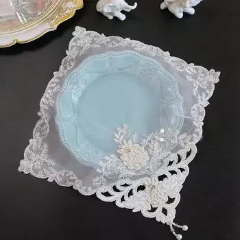 Бежевый коврики для стола из полиэстера и хлопка с вышивкой