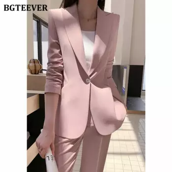 BGTEEVER весенний женский комплект из 2 предметов пиджак с длинным рукавом на одной пуговице костюмы Куртки и прямые брюки стильные женские брюки костюмы