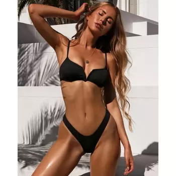 Бикини 2020, однотонный купальник с V-образным вырезом, Женский комплект бикини пуш-ап, треугольный купальник, летний бандажный купальный костюм, бразильское бикини