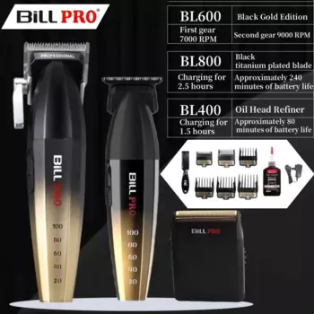 Bill PRO Профессиональная машинка для стрижки волос, 9000 об/мин, лезвие из углеродистой стали с 6 моделями, металлическая расческа с градиентной головкой, триммер для волос