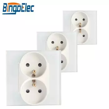 Bingoelec двойная французская настенная розетка из закаленного стекла белая 16А