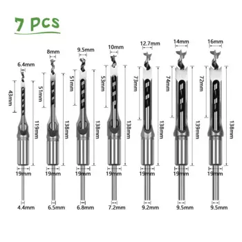 Binoax 7 шт. квадратное Отверстие пила сверла деревообрабатывающее отверстие деревянное долбёжное долото набор стандартных бит набор инструментов