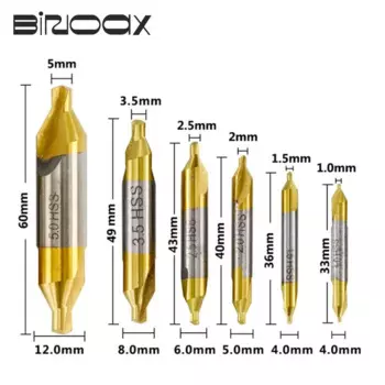 Binoax набор центральных сверл 6 шт., HSS, 1.0-5.0 мм, 60 градусов