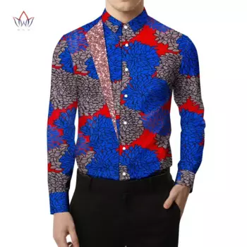 Bintarealwax африканская рубашка для мужчин Dashiki модная хлопковая рубашка с длинным рукавом с принтом африканская одежда лоскутная мужская рубашка WYN1676