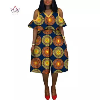 Bintarealwax размера плюс Africa, хлопковый комбинезон с принтом, элегантная африканская одежда, WY2088
