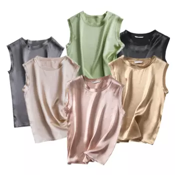 Birdsky, 1 шт., женские летние майки, Женский Топ с круглым вырезом, реальный 19 мм 100% шелк тутового шелкопряда, однотонные цвета, фотообои