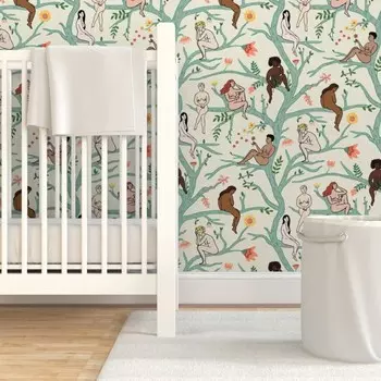 Бирюзовые бумажные обои Pixel&Wall "Женщины в деревьях"