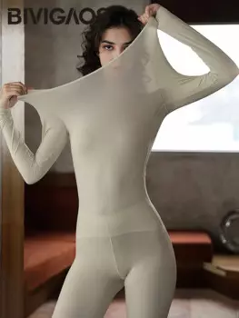 BIVIGAOS осеннее Новое ультратонкое термостатическое самонагревающееся термобелье комплект женских кальсонов зимнее красивое пикантное нижнее белье для кожи пижама женская комплект термобелье женское спортивное