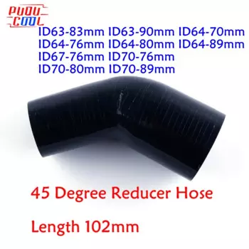 Черный 45-градусный редукторный шланг, универсальная труба интеркулера охлаждающей жидкости, силиконовая трубка, внутренний диаметр 63 мм, 64 мм, 67 мм, 70 мм, 76 мм, 80 мм, 89 мм, 3 или 4 слоя