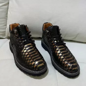 Black Fashion High-end Snake Skin 2024 High Top Men's Men Casual Shoes Leather Comfortable Men Short Boots кроссовки мужские
