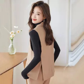 Блейзер без рукавов на одной пуговице, карманы с клапанами, жилет с лацканами, офисный костюм, монохромный жилет, мода