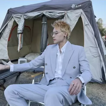 Блейзер сезон весна осень двубортный мужской комплект одежды из 2 предметов, Новые повседневные облегающие брюки высокого качества, 2024 полный костюм для мужчин