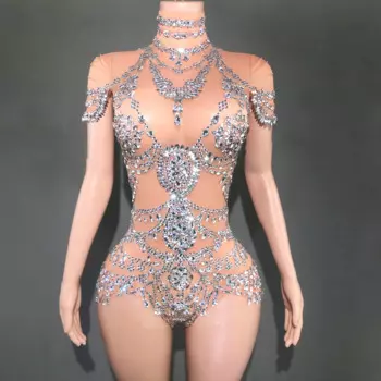 Блестящее боди для женщин, сексуальный сетчатый прозрачный костюм для выступлений, танцевальный костюм певицы, танцевальный костюм, сценическая одежда