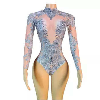 Блестящее боди с эффектом горячего бурения, Женское боди для ночных клубов, одежда для сцены, для дня рождения, карнавала, стрейчевый костюм Drag Queen