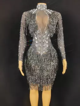 Блестящее платье с бахромой, соблазнительная одежда с бахромой для выступлений, вечеринок на день рождения, ночных клубов, женская одежда для сцены, костюм для латиноамериканских танцев