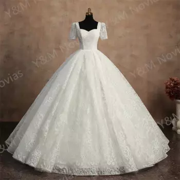 Блестящее свадебное платье, новое Vestido De Noiva, элегантное свадебное платье с квадратным воротником и нижней юбкой, роскошное кружевное платье принцессы De Mariee