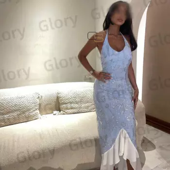 Блестящее вечернее платье-Русалка с лямкой на шее, без рукавов