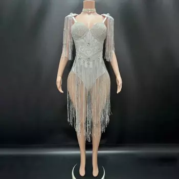 Блестящее женское платье с бахромой, женский костюм для ночного клуба, бара, для выступления, ГОГО, платье фрикциона, певица, сценический костюм, сексуальная одежда 1592