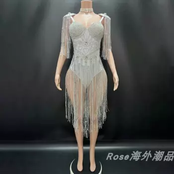 Блестящее женское платье с бахромой, женский костюм для ночного клуба, бара, выступления, ГОГО, платье фрикциона, певец, сценический костюм, сексуальная одежда