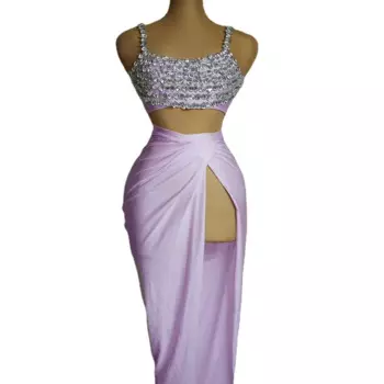 Блестящее женское платье с высоким разрезом, сексуальные короткие топы, юбка, вечернее платье, платье на день рождения, костюм певицы, танцовщицы, выступления