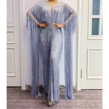 Блестящие длинные женские леггинсы с кисточками