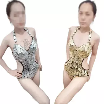 Блестящие линзы золотистые Серебристые эластичные колготки для женщин для ночного клуба бара DJ джазовый танцевальный костюм сексуальный купальник для сцены боди Женский костюм