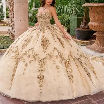 Блестящие платья для Quinceanera цвета шампанского, кружевной корсет на тонких бретельках с аппликацией и бусинами, с бантом, на шнуровке, 15 лет