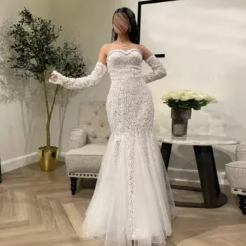 Блестящие вечерние платья цвета слоновой кости 2024 милое длинное бальное платье-Русалка кружевное роскошное вечернее платье