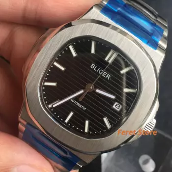 Bliger 40 мм Miyota 8215 роскошные квадратные Автоматические наручные часы Мужские сапфировое стекло браслет из нержавеющей стали водонепроницаемые светящиеся черные часы с циферблатом