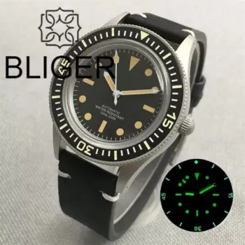 BLIGER 40 мм винтажные мужские часы для дайвинга титановые зеркальные сапфировое стекло NH35 PT5000 мужские водонепроницаемые часы с кожаным ремешком