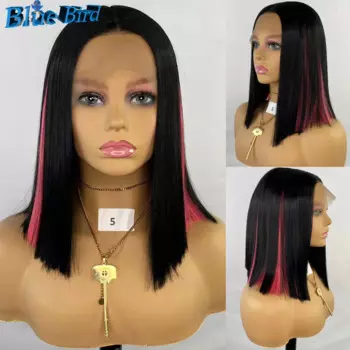 BlueBird короткий Боб шелковистый прямой T-образный парик из синтетических волос естественные волосы розовые прямые черные футуристические волосы 13X2 бесклеевой парик