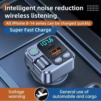 Bluetooth 5.1 Автомобильный FM-передатчик Автомобильный MP3-стерео Музыкальный плеер Громкая связь 3,5 мм Aux Беспроводной автомобильный комплект 30 Вт PD USB-C Быстрое зарядное устройство