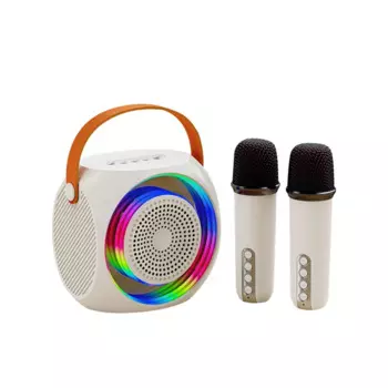 Bluetooth-динамик для караоке, металл + пластик, портативный с 2 микрофонами, белый, подходит для подарков на день рождения, домашних вечеринок
